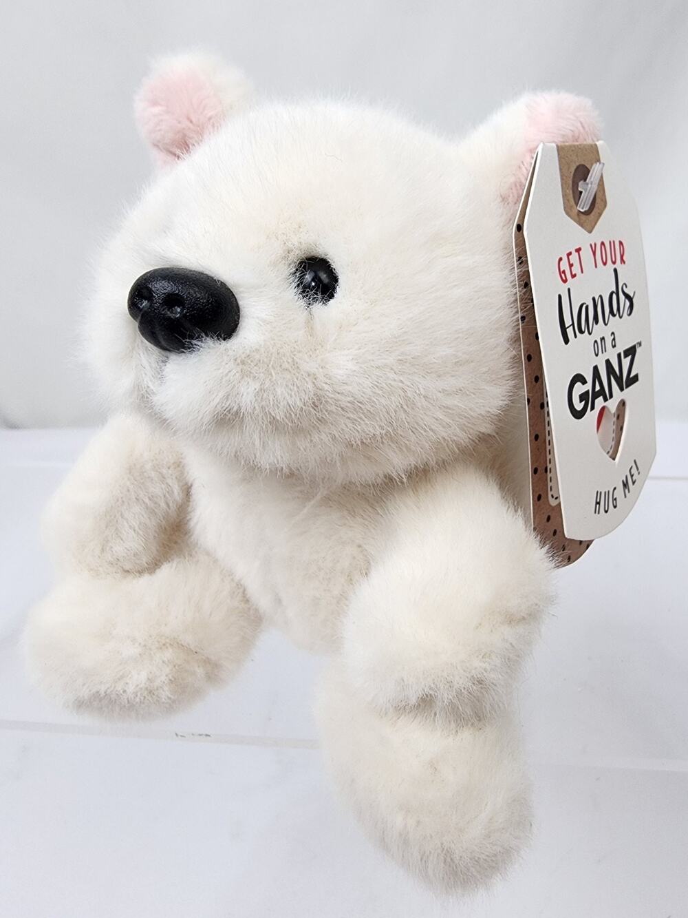 Ganz Tiny Paws Puppy White Tan Pink Ears 4.5" Mini Round Dog Plush Stuffed NWT's